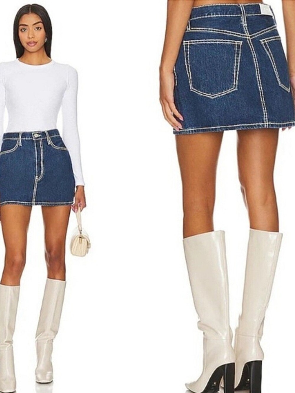 Re/Done 90s Denim Jean Miniskirt Sz 28 Chunky Stitch Indigo